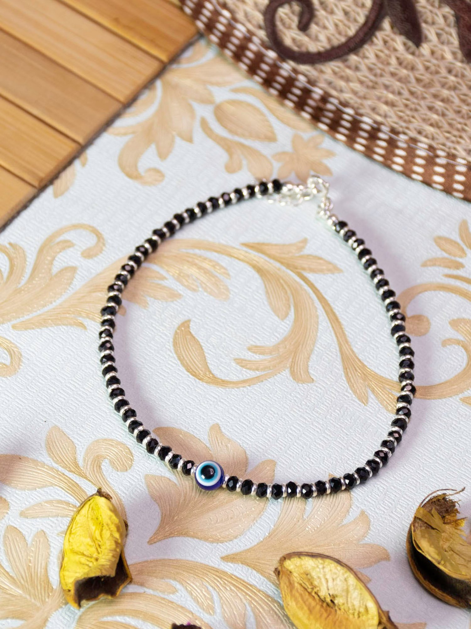 Arte Jewels 925 Sterling Silver Nazariya Evil Eye Bead Anklet for Women & Girls (Single)