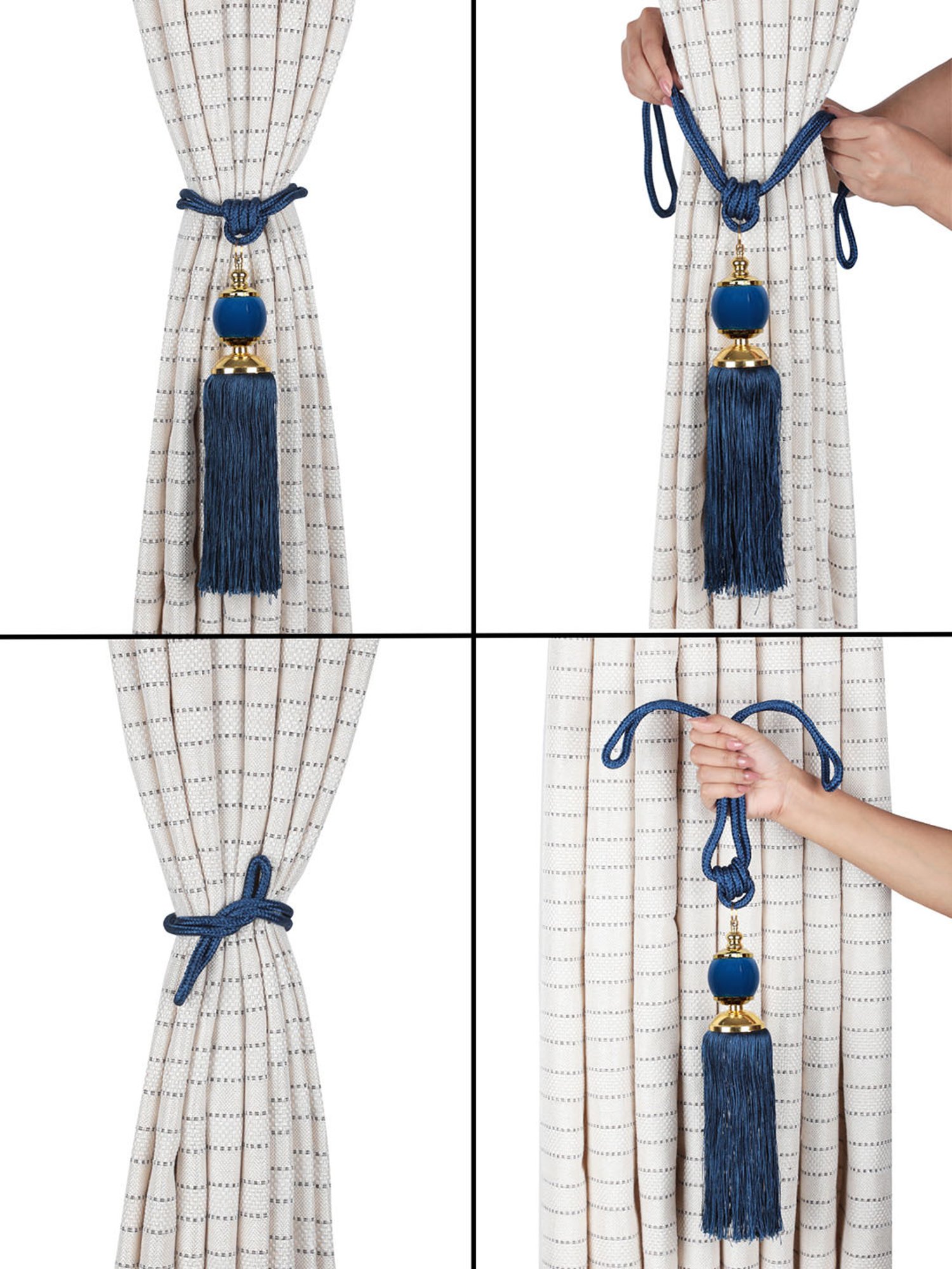 MODERN HOMES White Cotton Hand-Knotted Curtain Ropes - Set of 2