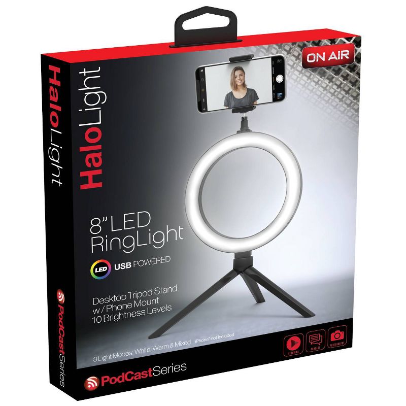 Tzumi ONAIR: Halo Light 8" Portable LED Ring Light with Stand and Phone Holder