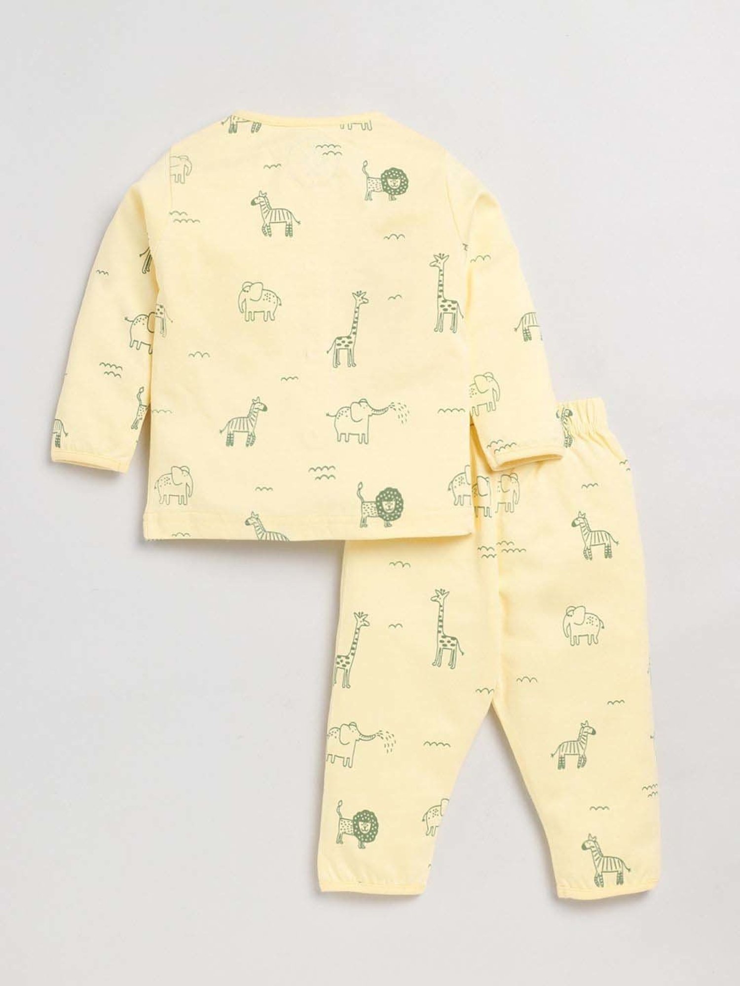 Clt.s Boys Yellow Cotton Printed Full Sleeves Top Set