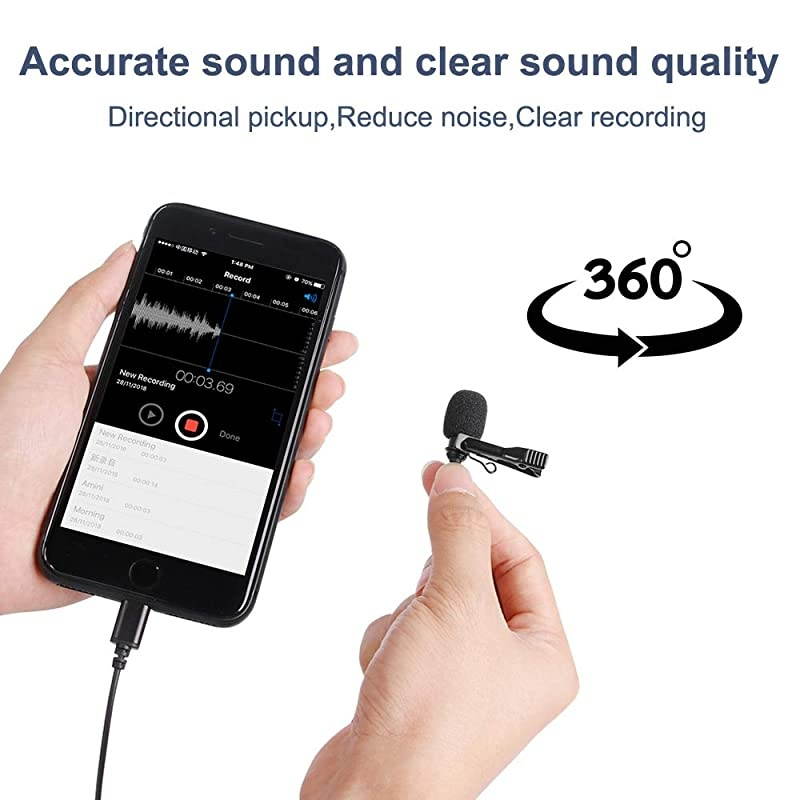 3m98FT Professional Omnidirectional Voice Audio Video Recording Lavalier Condenser Microphone Compatible with iPhone 12 11 X XS MAX 8 7 6 5 S Plus se Pad Mini air pro Touch