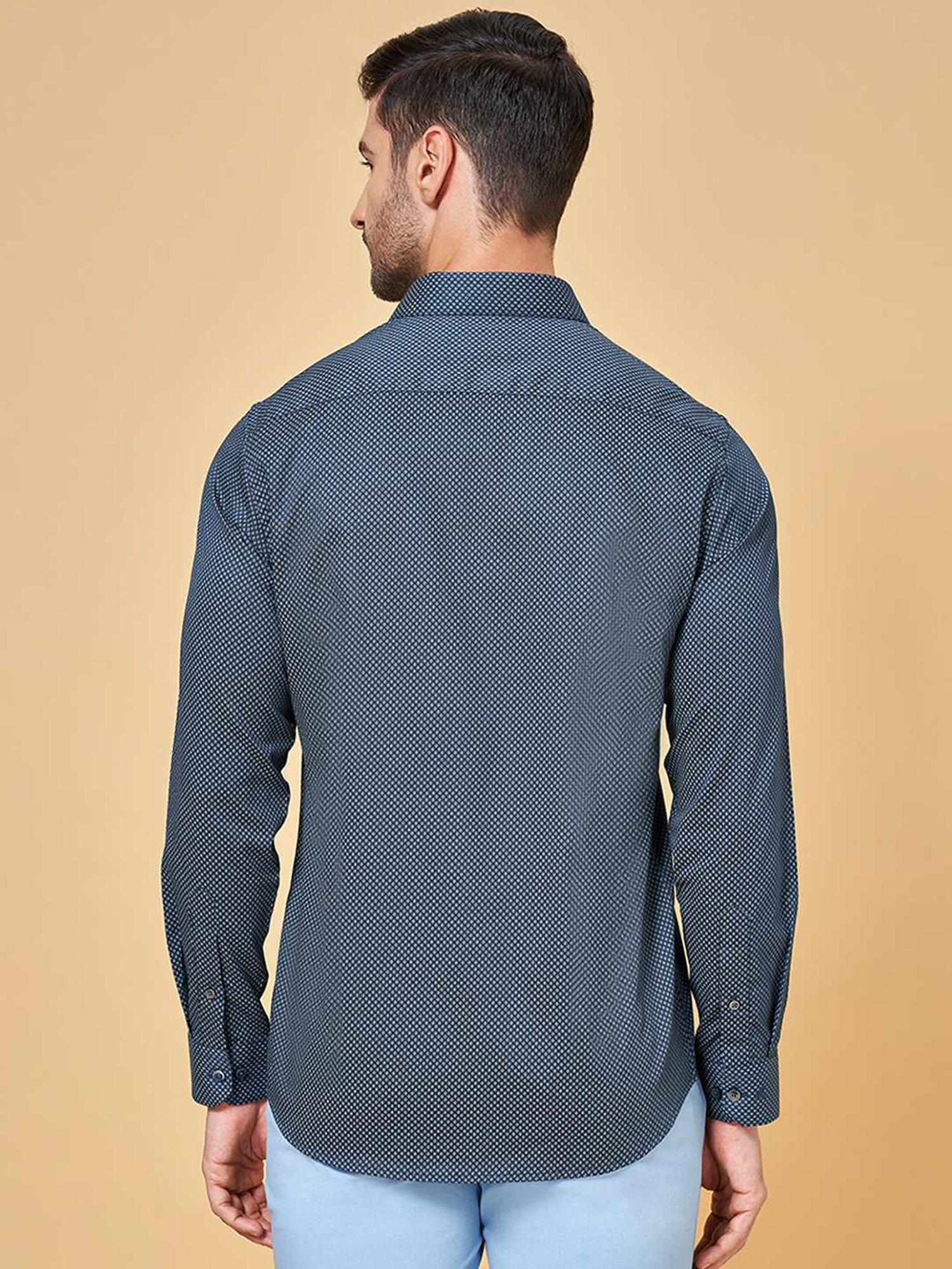 Peregrine by Pantaloons Brilliant Blue Cotton Slim Fit Printed Shirt