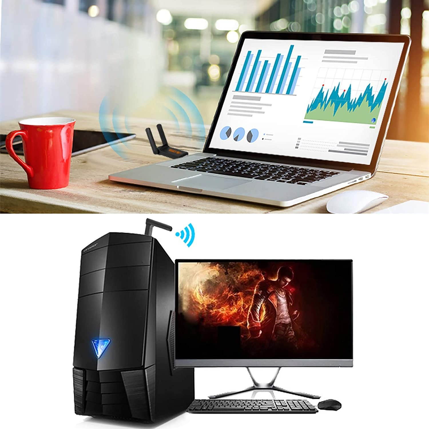 1900Mbps WiFi Adapter Aigital USB Network Adapter Dual Band 5GHz & 2.4GHz Wireless WiFi Dongle with High Gain Antennas for PC/Desktop/Computer Compatible with Windows XP1087 and Mac OS 10.7~10.15