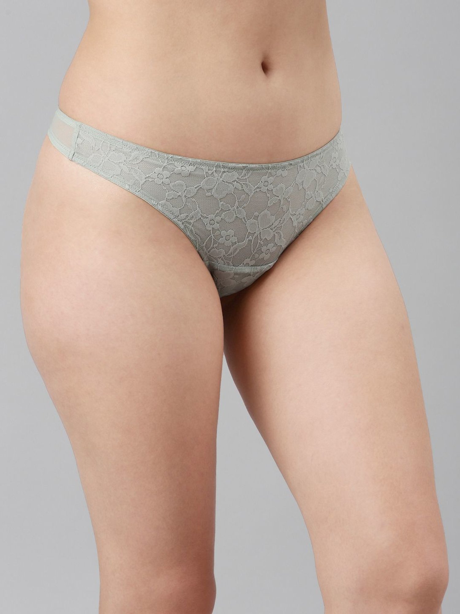 Enamor Grey Lace Work Thong Panty
