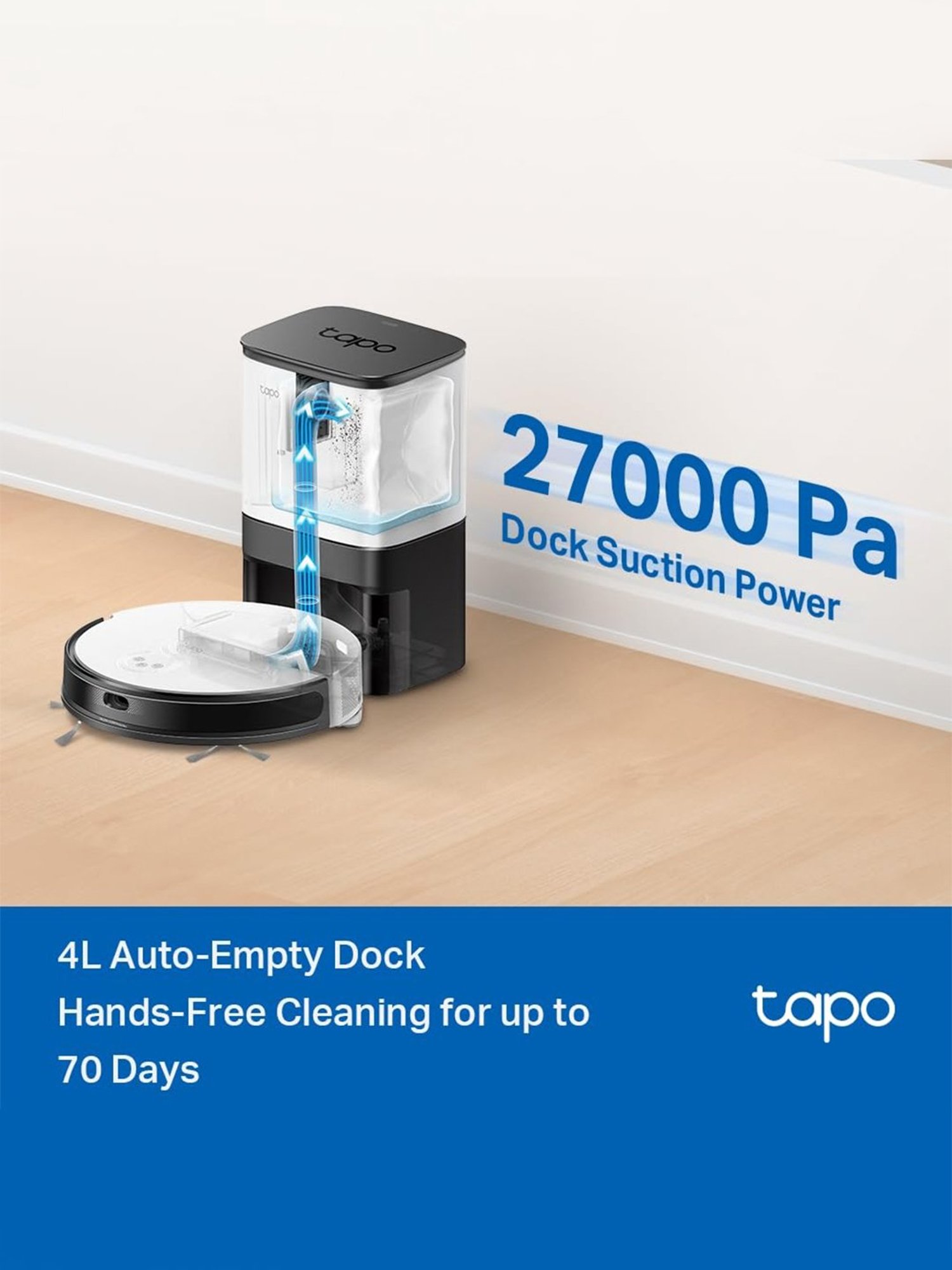 TP-Link Tapo RV20 Mop Plus MagSlim LiDAR Gyroscope Navigation Robot Vacuum (Black & White)