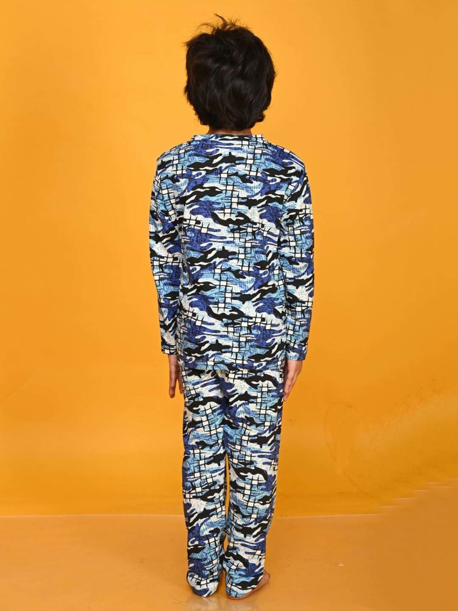 Anthrilo Kids Blue Cotton Printed Full Sleeves T-Shirt & Trouser