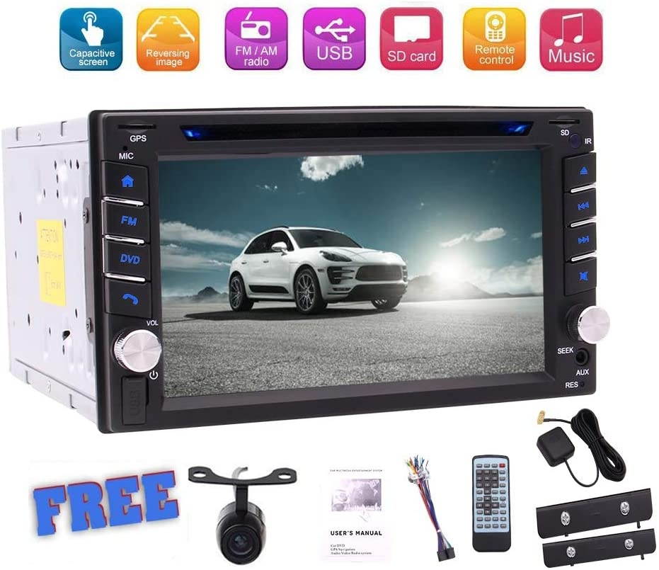 Free Rear Camera Included,Upgrade Version 6.2 Inch HD Touch Screen Double DIN Car Stereo in Dash GPS Navigation FM/AM Radio Receiver Automotive Video Player with 8GB GPS Map Card