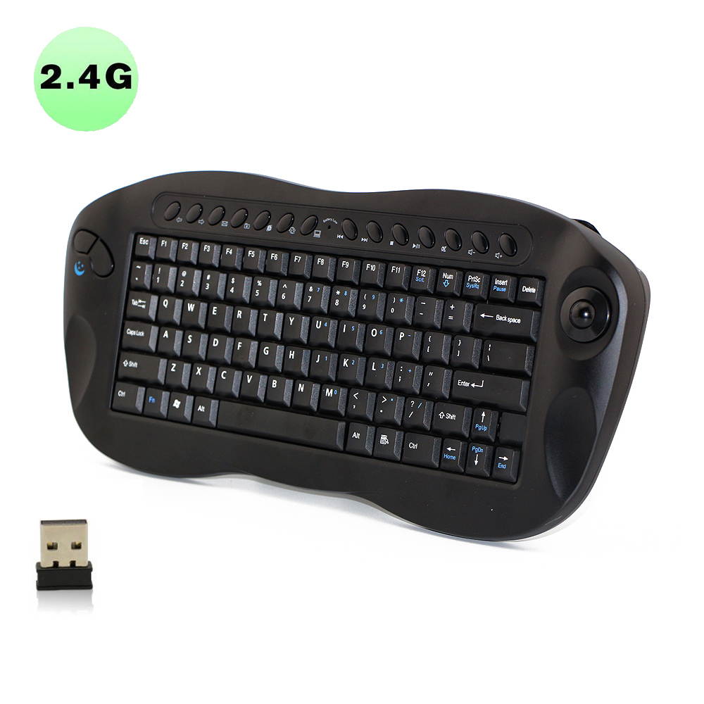 Vibob Wireless Keyboard with Trackball and USB Receiver - Qwerty, Internet + Media Hotkeys, Pc + Mac(Black)