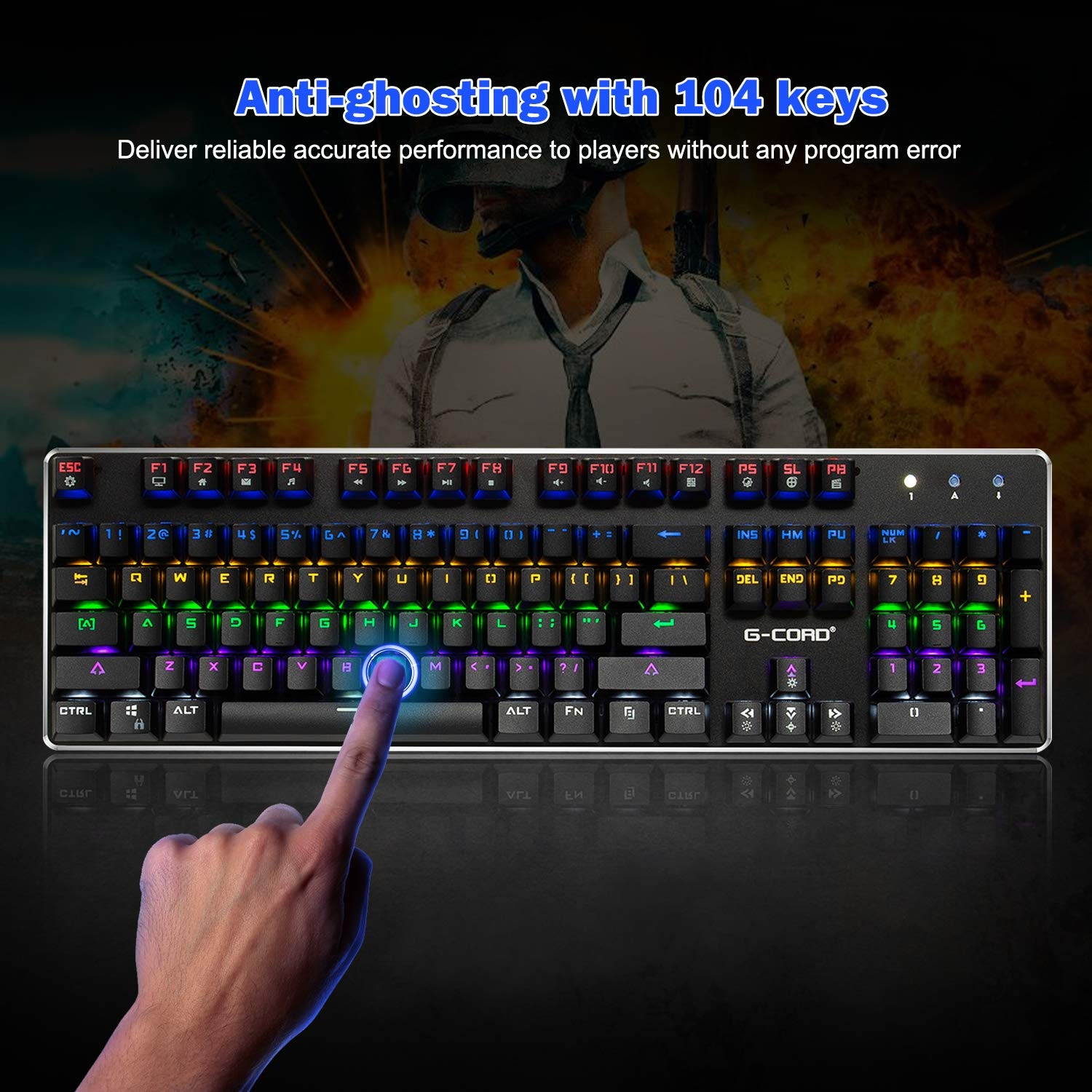 Wireless Mechanical Gaming Keyboard, 104 Keys Wired Keyboard, LED Backlit, Brown Switch, Aluminum Top Frame