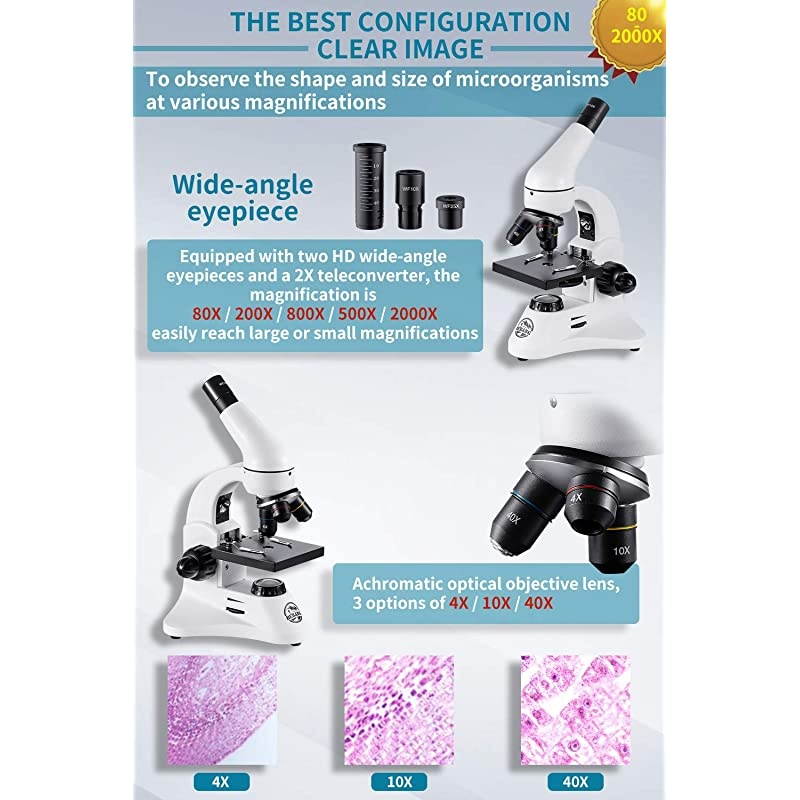 Optical Microscope Metal Body 2 WF Oculars Duallluminators System US Plug Full Accessories for Kids Students Begginers