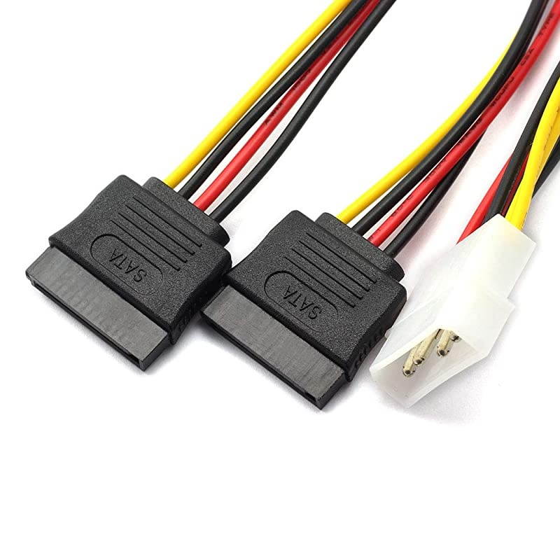 4 Pin Male IDE Molex to 15 Pin Female Dual SATA Power Splitter Adapter Cable 18AWG Copper Serial ATA Hard Drive Extension Cable 20cm 2 Pack