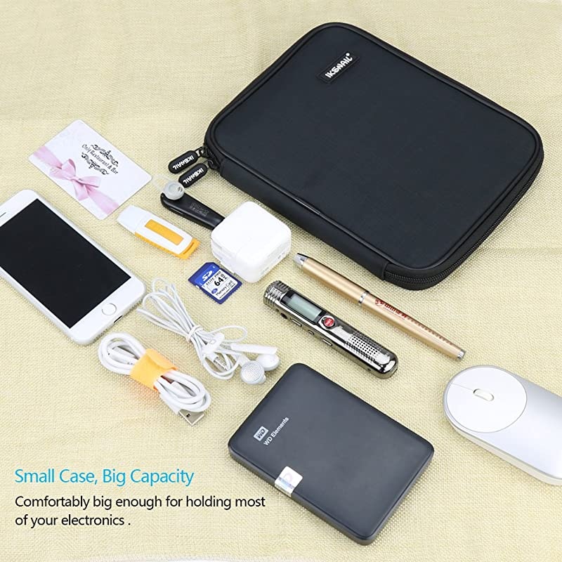Universal Cable Organizer Bag  Small Electronics Accessories Cases Travel Carrying Pouch for USB Cables Earphone Charger Phone Charging Cords SD Card Hard Drive Black