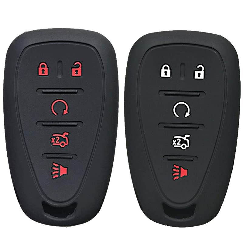 Qty2  Black Grey 5Buttons Smart Key Cover Case Fob Bag Keyless Jacket Protector Fit for 2017 2018 2019 Chevy Malibu Camaro Trax Traverse Sonic Cruze Volt Equinox Spark Bolt EV