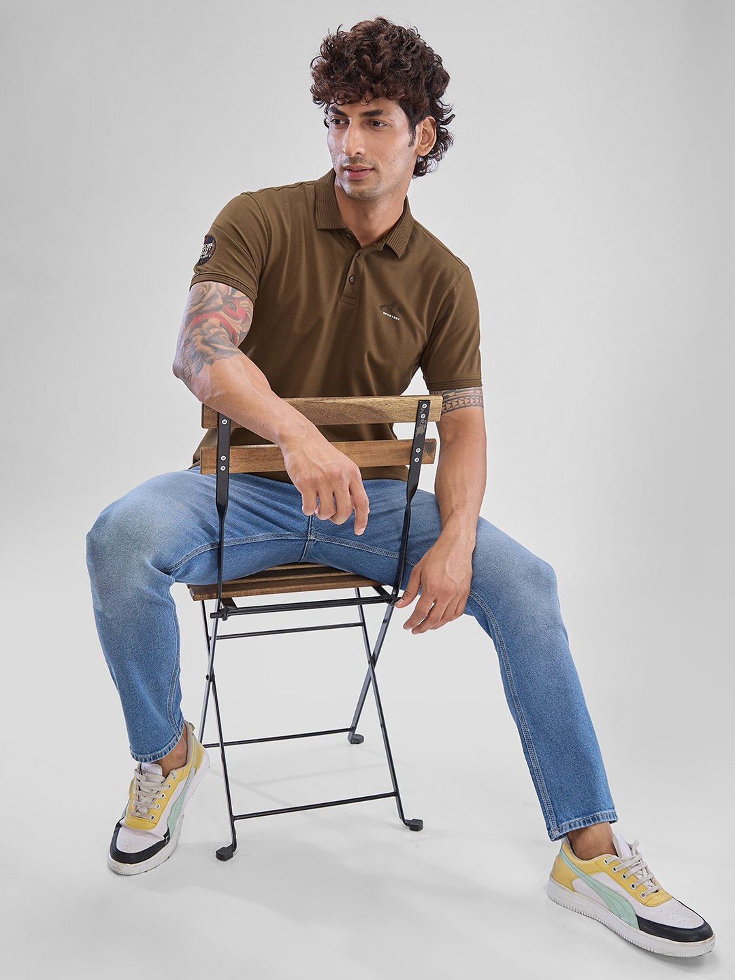 Spykar Green Slim Fit Polo T-Shirt