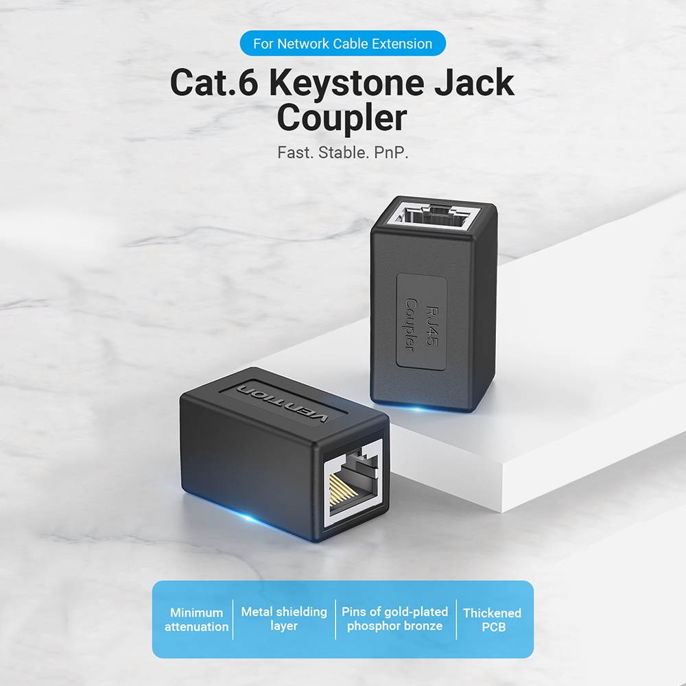 Vention IPVW0 RJ45 Connector Cat.6 FTP Keystone Jack Coupler for Network Cable Extension White 1 Piece