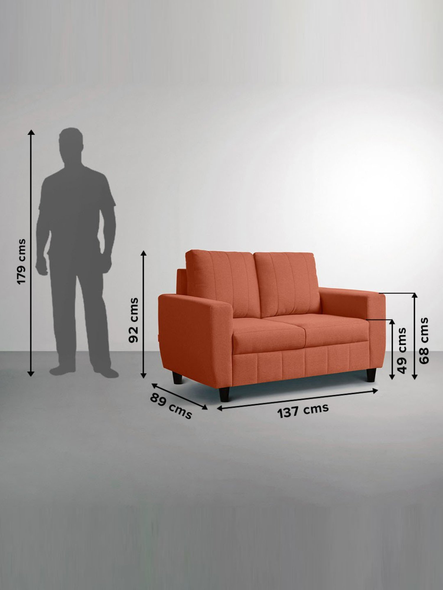 Sleepyhead Bae Ember Orange Fabric 2 Seater Sofa