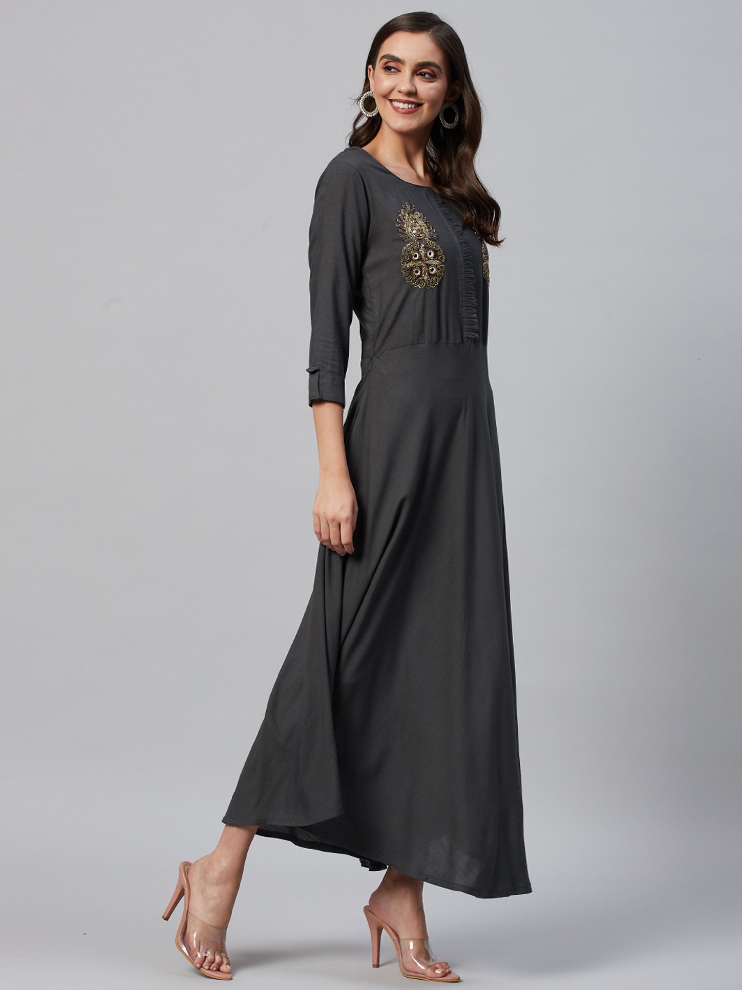 HIGHLIGHT FASHION EXPORT Grey Embellished Maxi Dress