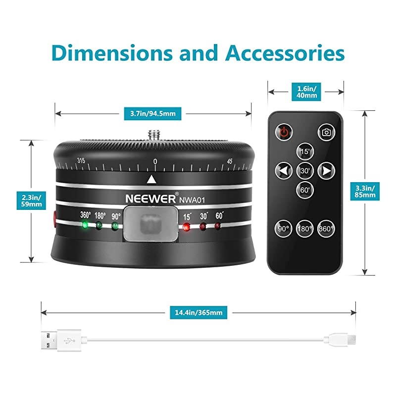 Electric Panoramic Tripod Head for Time Lapse Shooting with Variable Speed and Direction, Built-in Rechargeable Battery and Remote Control for Smartphone DSLR Camera GoPro(Adapter Not Included)