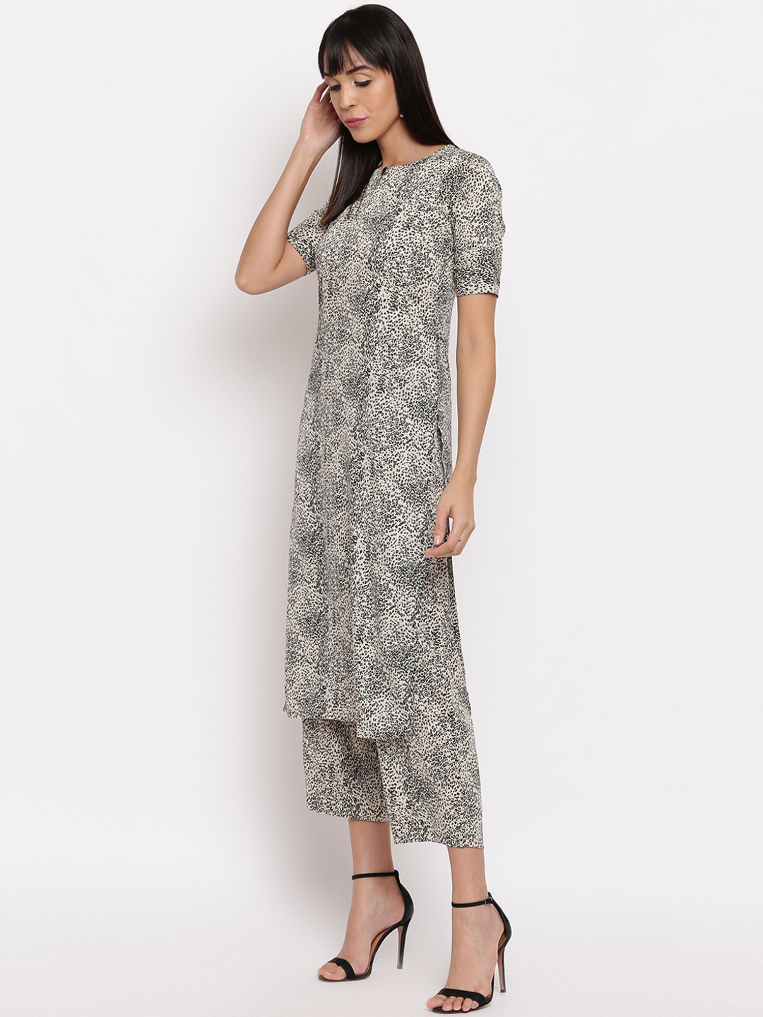 SHADES Cream Printed Kurta Palazzo Set