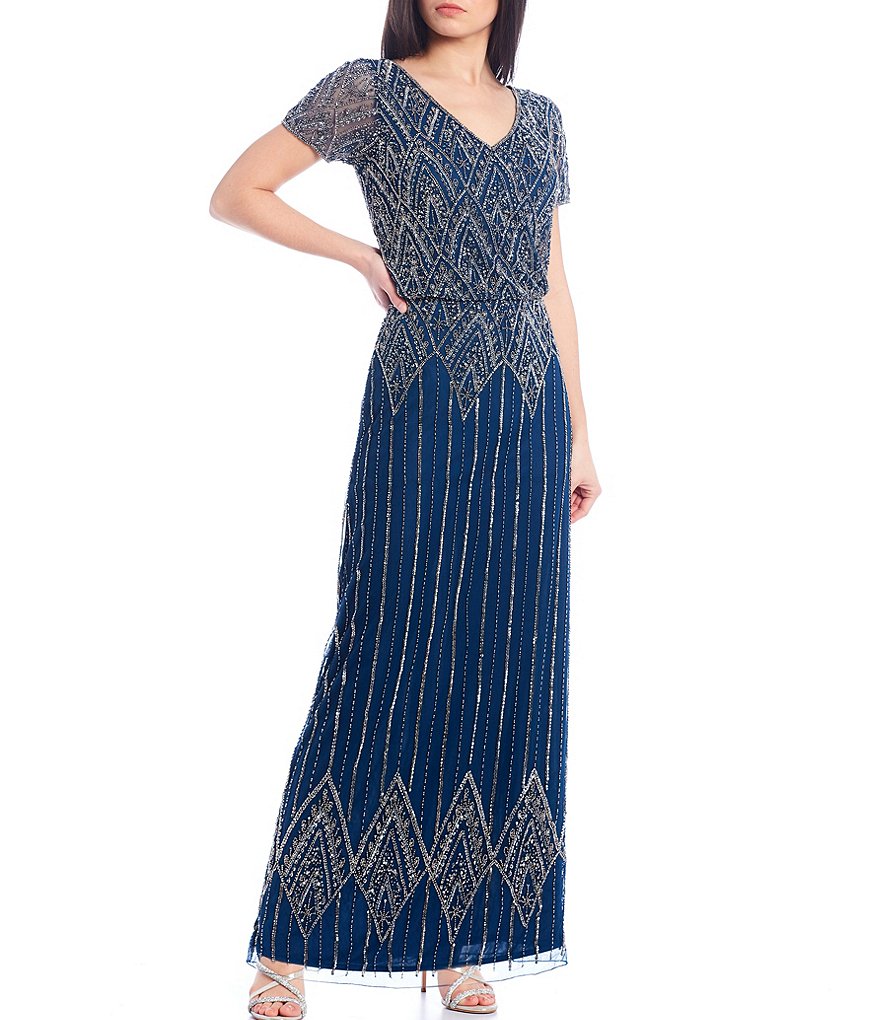 Pisarro Nights V Neck Beaded Blouson Gown