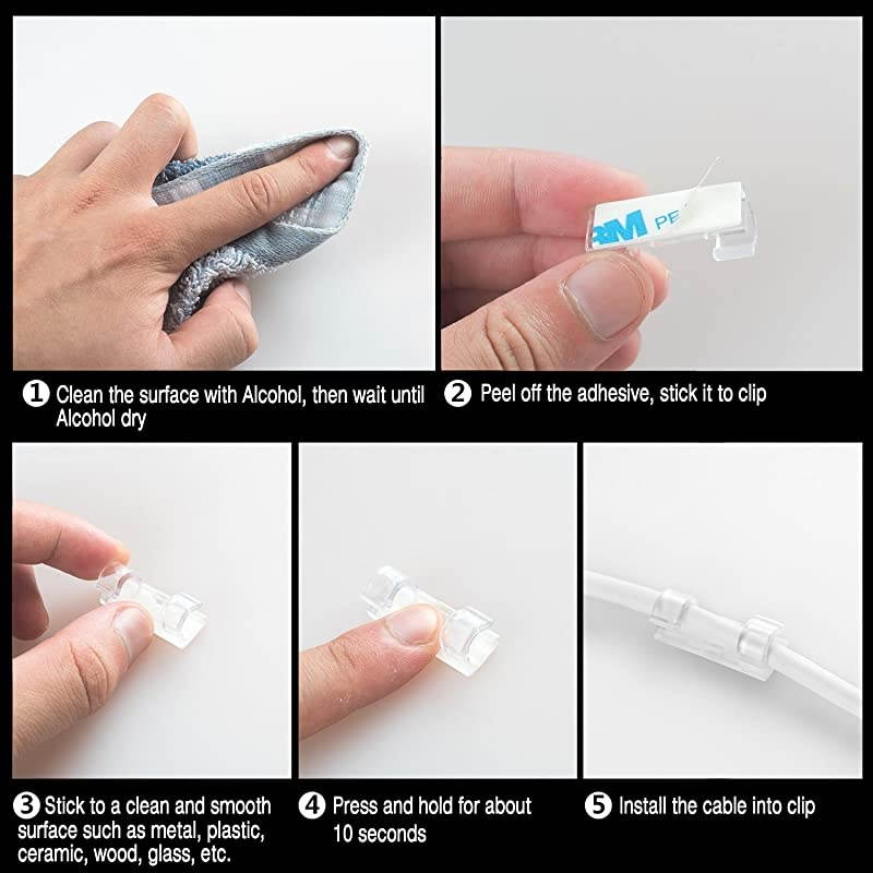 Cable Clips Organizer Drop Wire Holder Cord Management Pack of 20 White