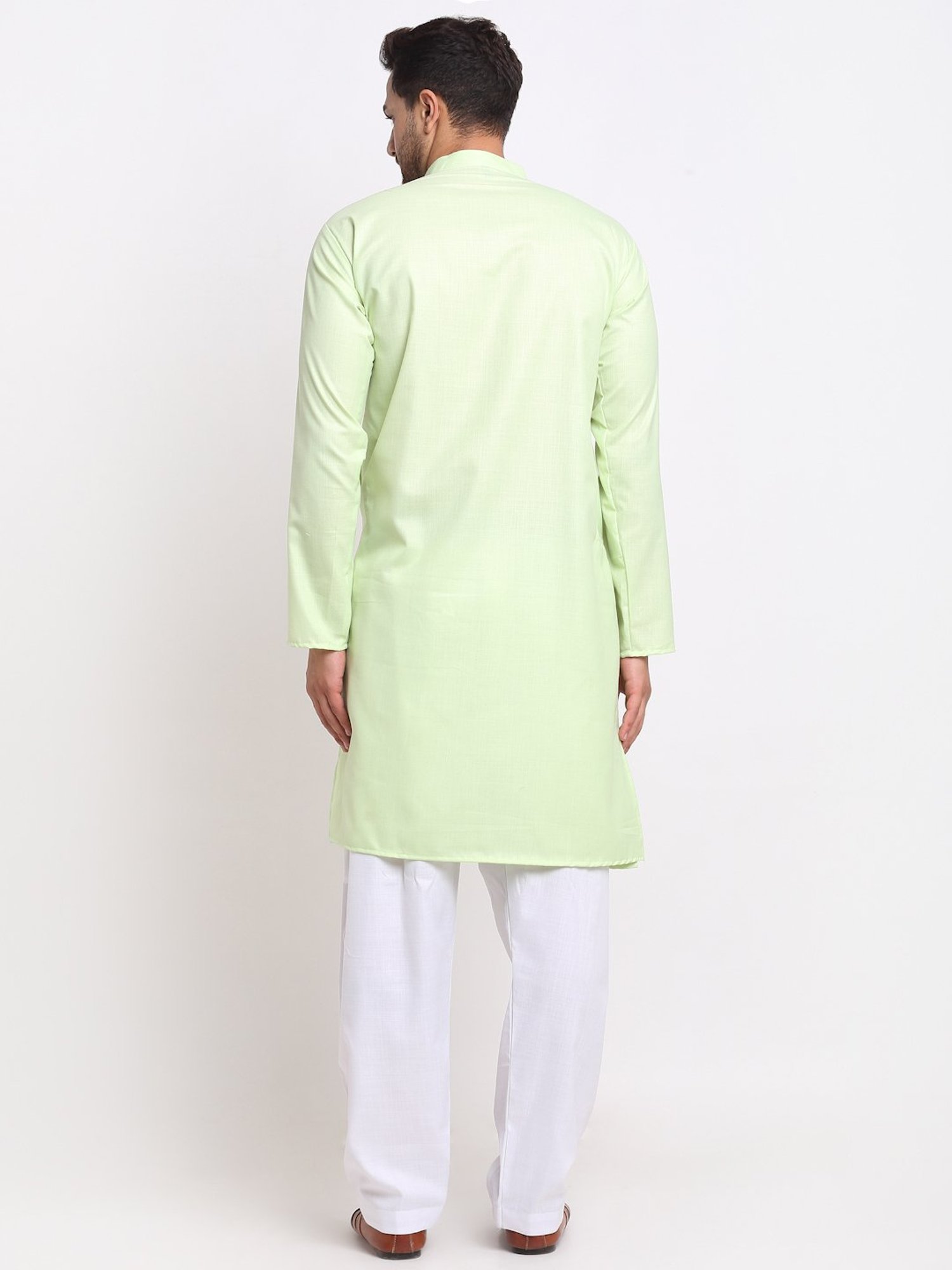 Benstoke Lime Green & White Cotton Regular Fit Kurta Set