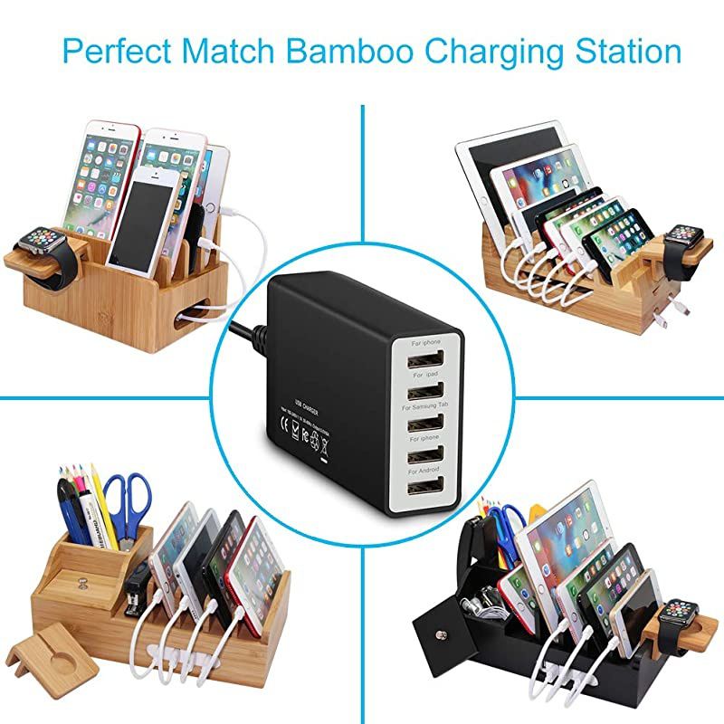 amp Hulin USB Charger Multi Port Hub 40W 8A Desktop USB Charging Station for Multiple Devices Portable 5 Port USB Wall Charger Compatible with Cell Phone Android Phone Product Tablet and More