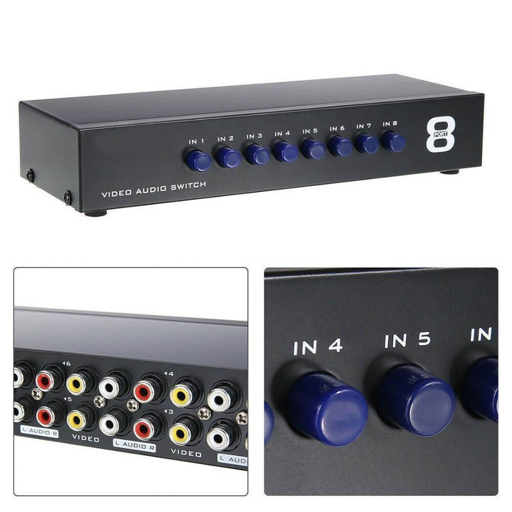 AV Switch Box Composite Selector 8 Port RCA Audio Video 8 In 1 Out To TV
