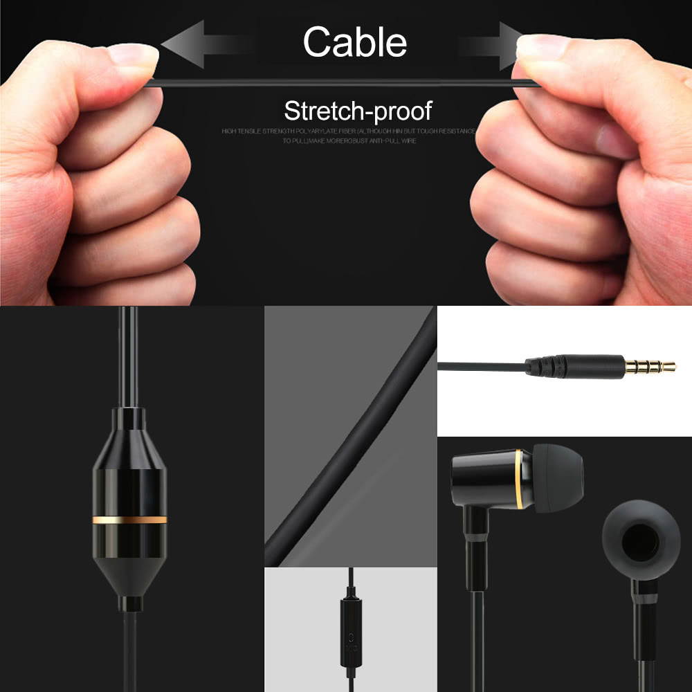 FC12 Stereo Music Headset Air Tube 3.5mm Anti-radiation Earphone In-ear Headphone Radiation Free Noise Reduction Line Control with Mic Black for Smart Phones Desktop Notebook Tablet PC