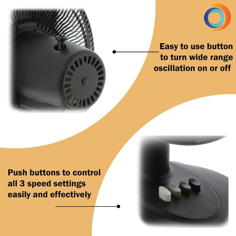 Comfort Zone CZ121BK Powerful 12 Inch High Velocity 3 Speed Adjustable Wide Oscillating Home Desk/Tabletop Portable Fan, Black