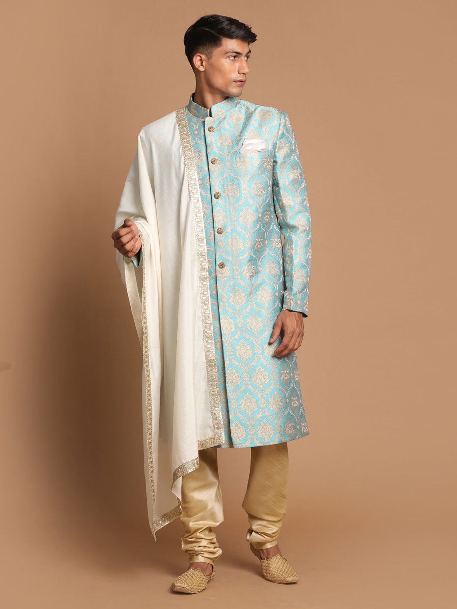 Benstoke Black & Maroon Regular Fit Sherwani Set