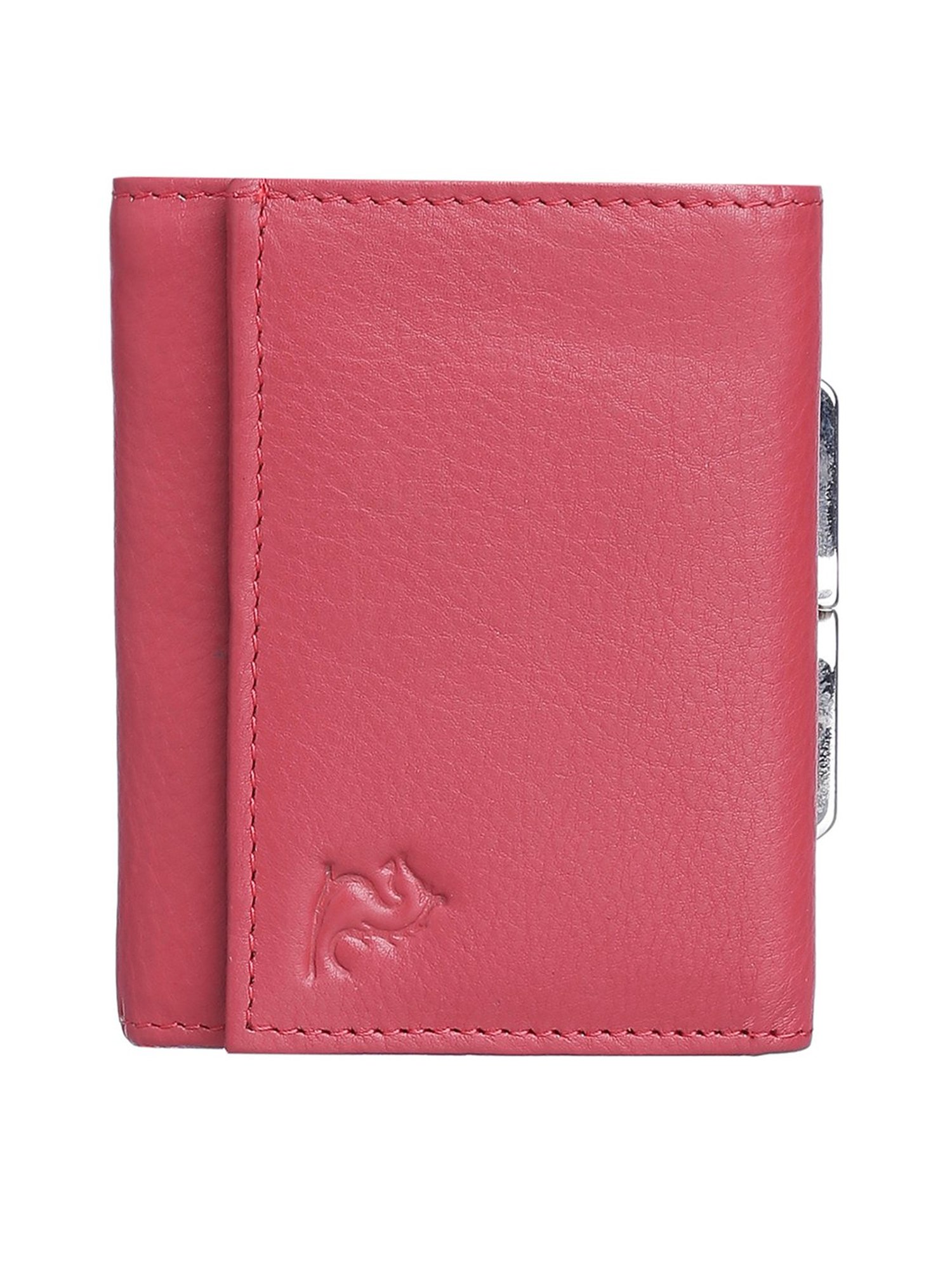 Kara Coral Pink Solid Tri-Fold Wallet for Women