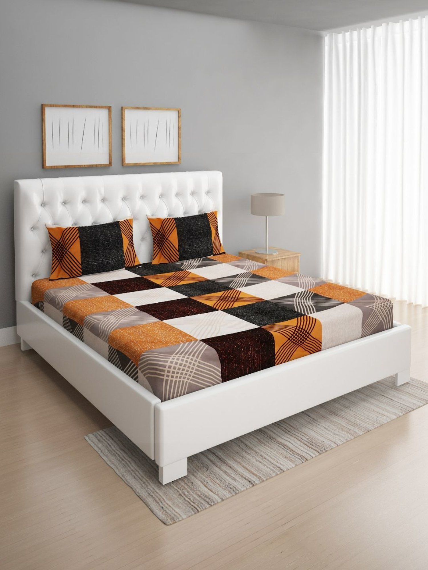 Romee Stripes Multicolor 144 TC Cotton Queen Sized Bed Sheet with 2 Pillow Covers