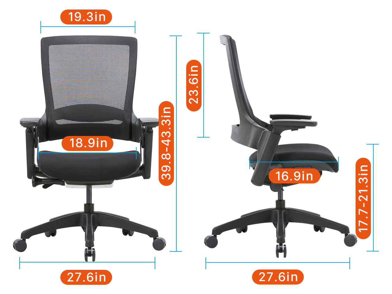 CLATINA 247 Series High Back Ergonomic Office Desk Chairs and Mesh Executive Chairs with Back Support, Black