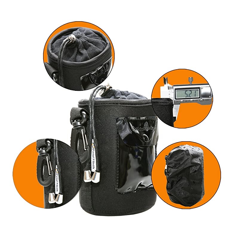 4 PCS 5mm Extra Thick Waterproof Rain Cover Neoprene Lens and Flannel Collar Lens Bag with Adjustable Drawstring & Swivel Clip Compatible with Canon Nikon Sony Olympus Cameras (S, M, L, XL)