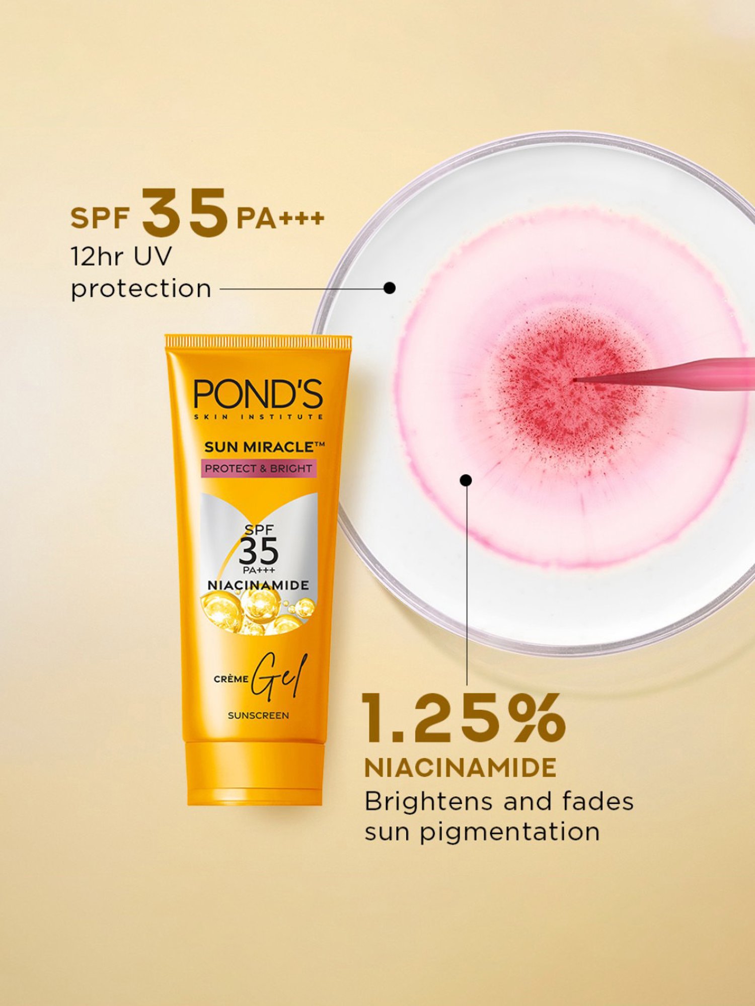 Pond's Sun  Bright SPF 35 PA+++ Creme Gel Sunscreen with Niacinamide - 50 gm