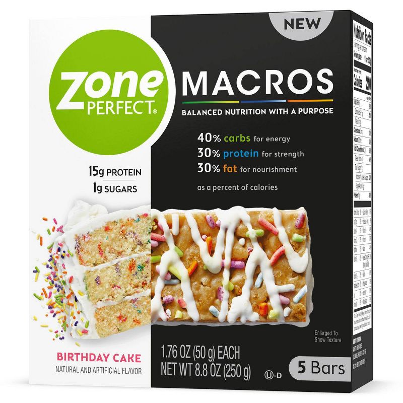 Zone Perfect Macros Birthday Cake Nutrition Bars - 5ct