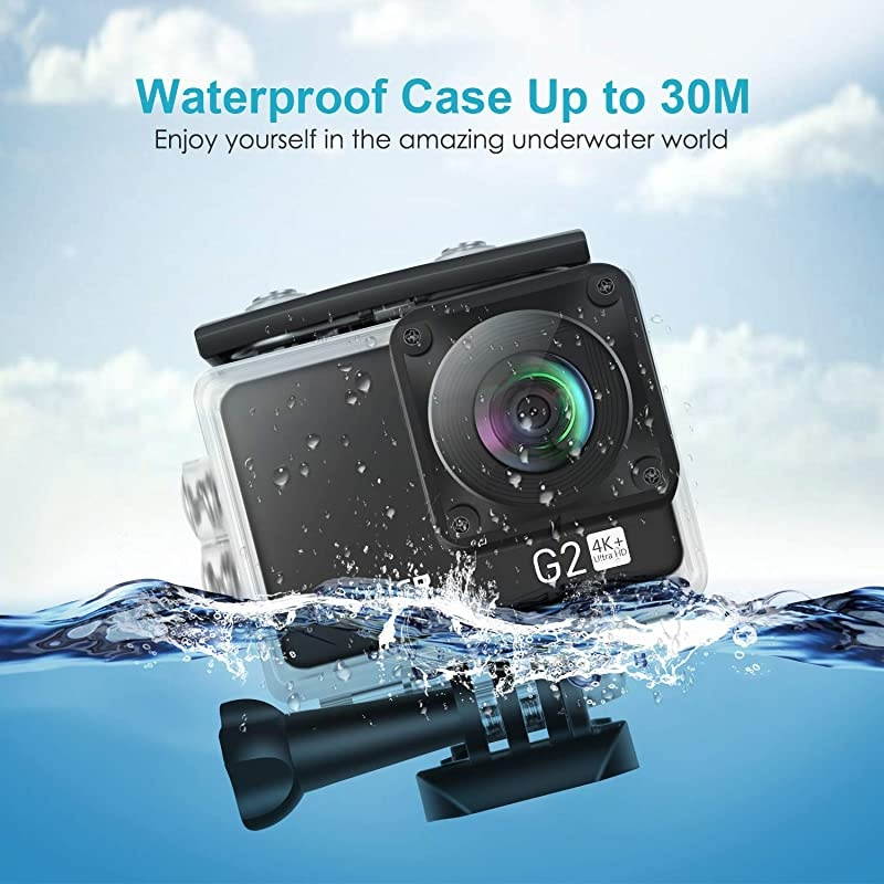 G2 4K WiFi Sports Action Camera with Touch Screen Ultra HD Waterproof DV Camcorder 12MP 4K30FPS EIS 170 Degree Wide Angle WiFi Sports Cam with RemoteBattery and 50in1 Accessories Kit
