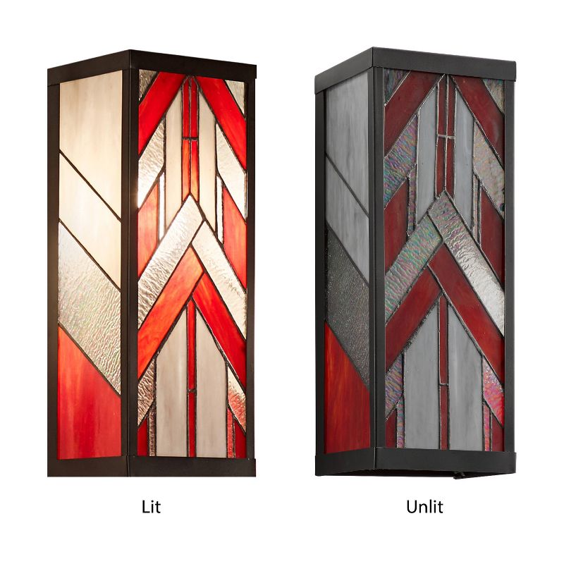 16.25" 1-Light Mission Style Rectangular Outdoor Stained Glass Wall Sconce Red - River of Goods