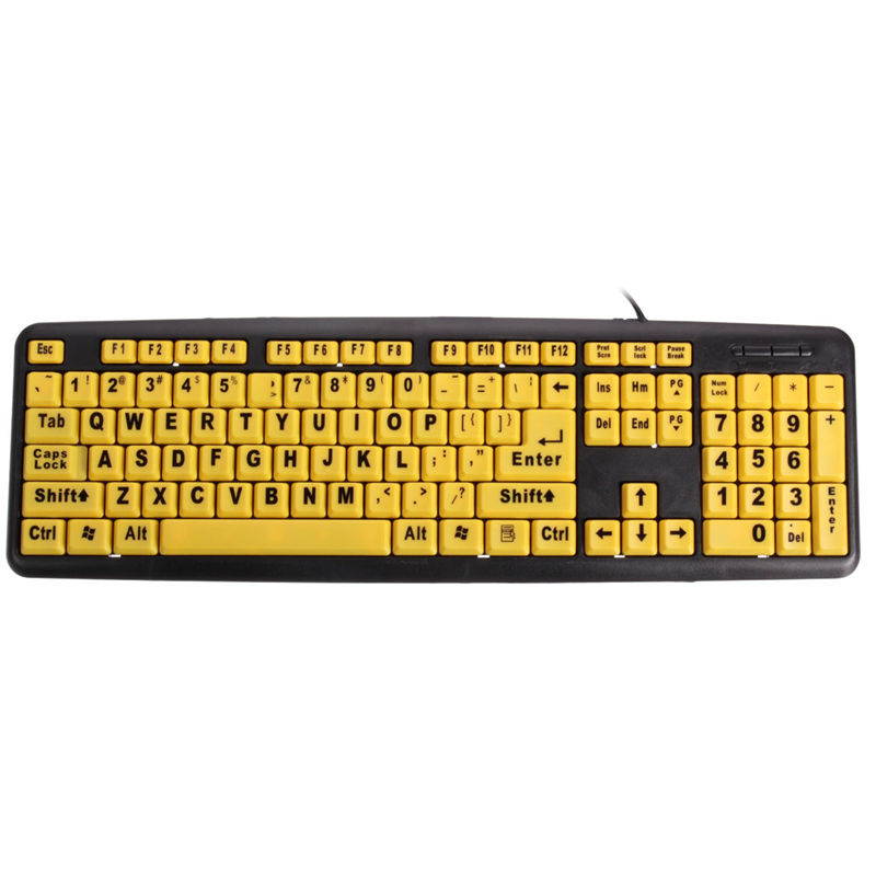High Contrast Yellow Keys Black Letter ABS Professional Large Print Elderly USB PC Computer Game Gaming Keyboard For Old People