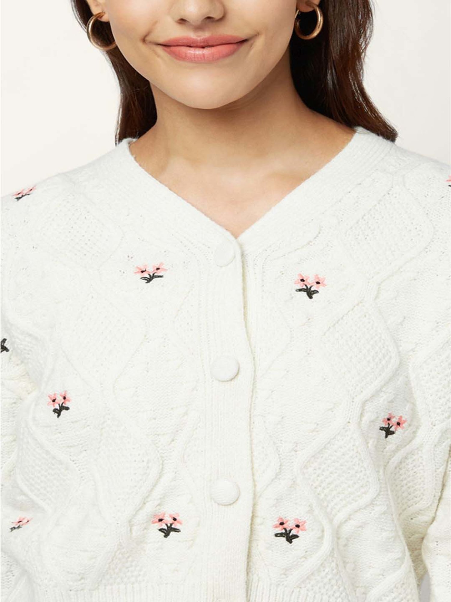 Honey by Pantaloons Off-White Embroidered Cardigan
