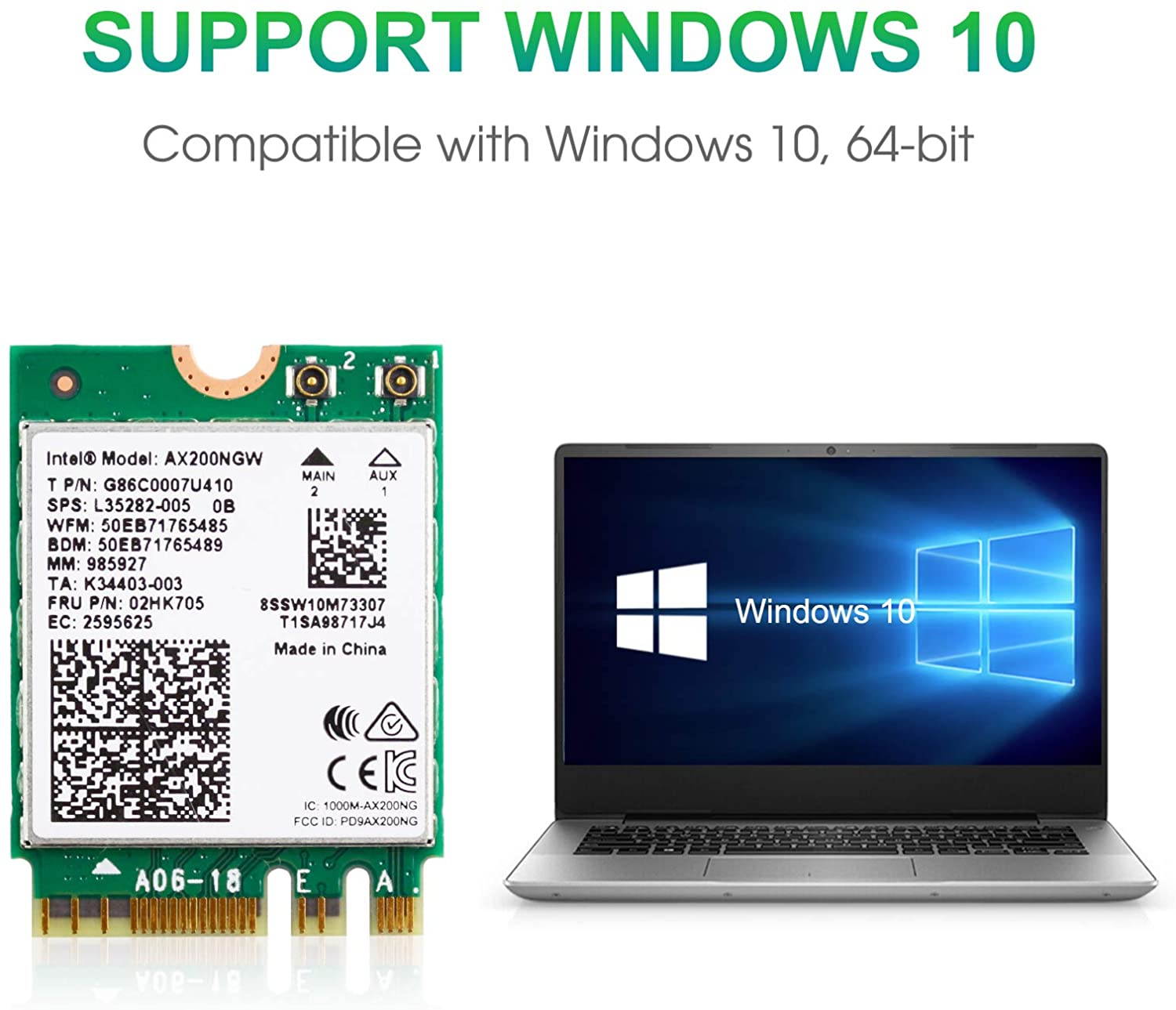 EDUP WiFi 6 M.2 Module AX 3000Mbps Network Adapter with Bluetooth 5.1 Wireless Wi-Fi 6 Card 2.4G/5Ghz 802.11ax MU-MIMO for Laptop PC with Windows 64 bit - Intel Model AX200NGW