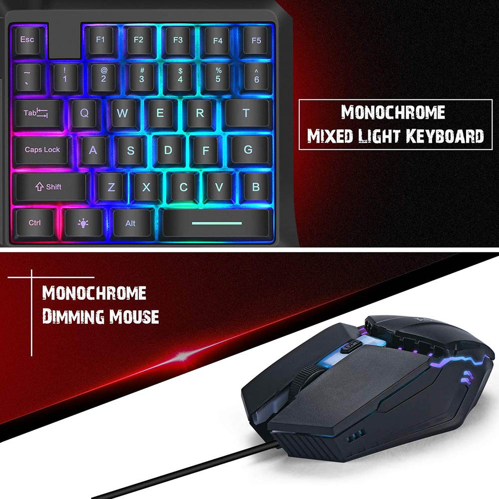 One Handed Backlight Gaming Keyboard and Mouse Combo, Gaming Half Keyboard and Mouse with 35 Mechanical Key, USB Wired Gaming Keyboard Mouse, Single Hand Gaming Keyboard Set for Game