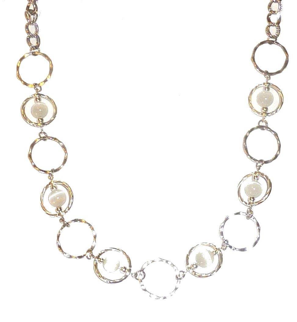 Hidden Hollow Circle Women's Fashion Lanyard Necklace, 34" ID Badge Holder (White Magnetic Breakaway)