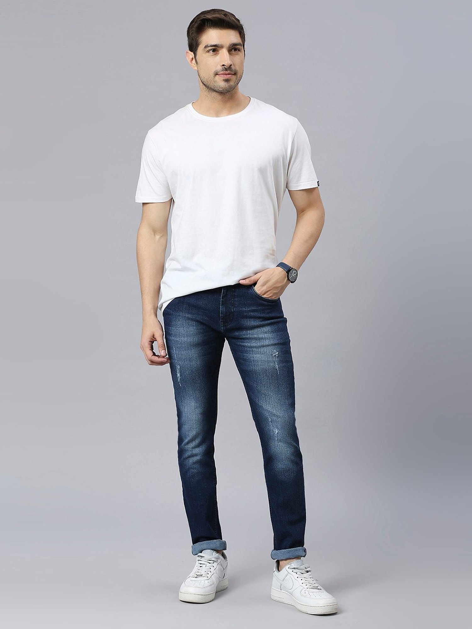 Thomas Scott Blue Slim Fit Lightly Washed Distressed Jeans