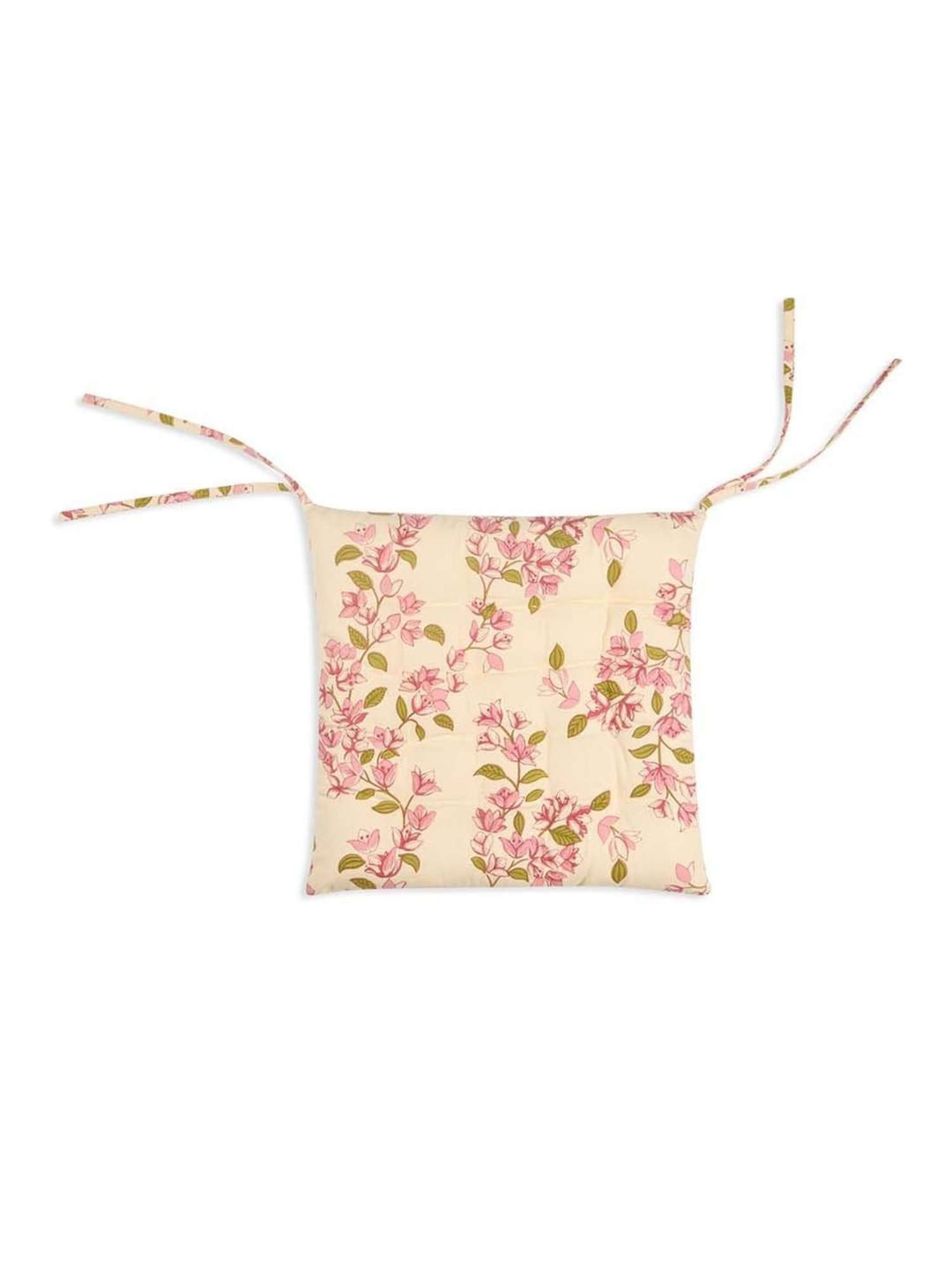 Fabindia Home Pink Cotton Bougainvillea Printed Chair Pad