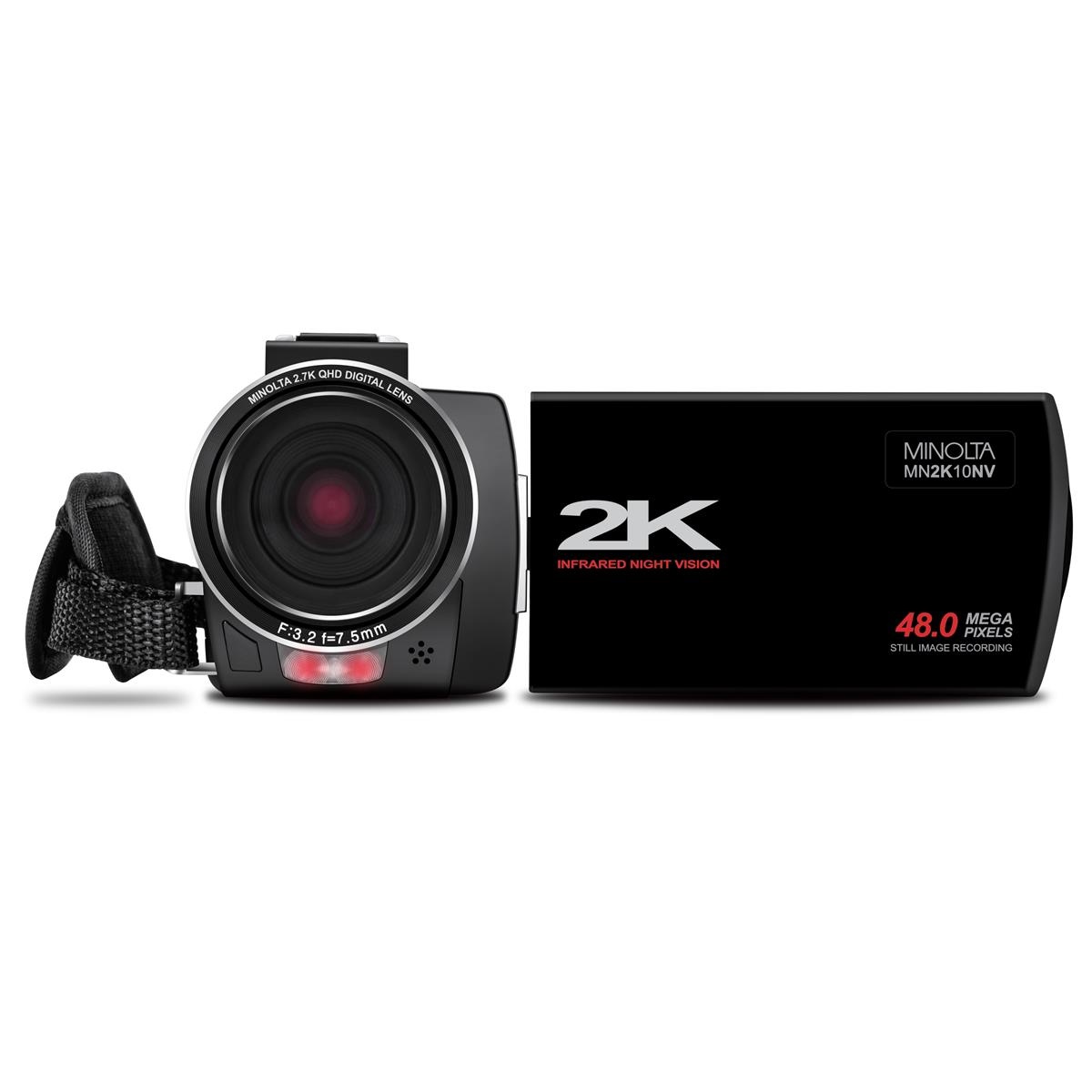 Minolta MN2K10NV 2K UHD Camcorder w/3" Touch & Infrared Night Vision, Black