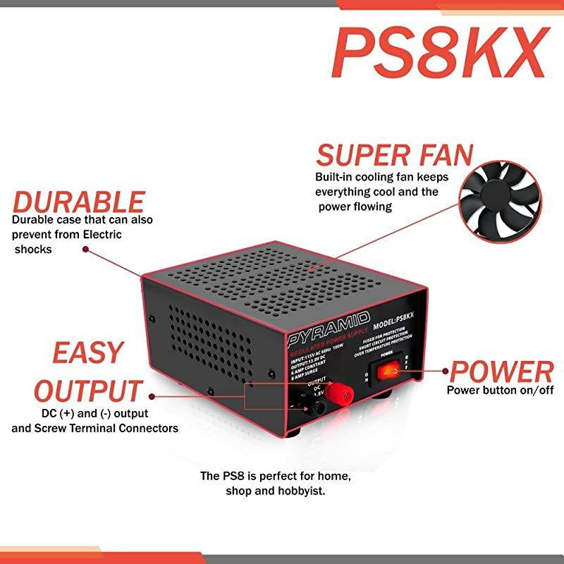 Universal Compact Bench Power Supply 6 Amp Linear Regulated Home Lab Benchtop ACtoDC 12V Converter w 138 Volt DC 115V AC 100 Watt Power Input Screw Type Terminals Cooling Fan  PS8KX