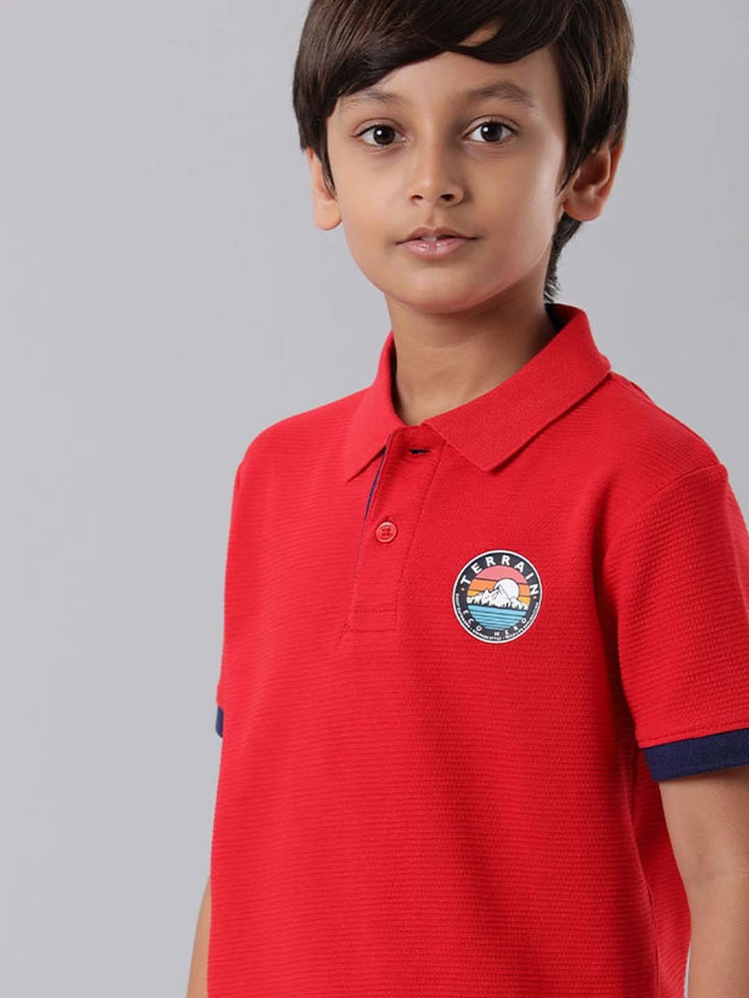 Indian Terrain Kids Red Cotton Printed Polo T-Shirt
