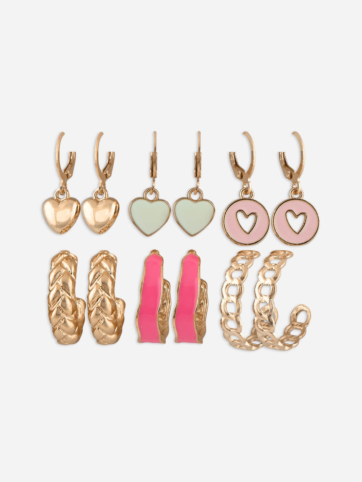 ToniQ Floral Pink & White Hoop Earrings for Women - Set of 6